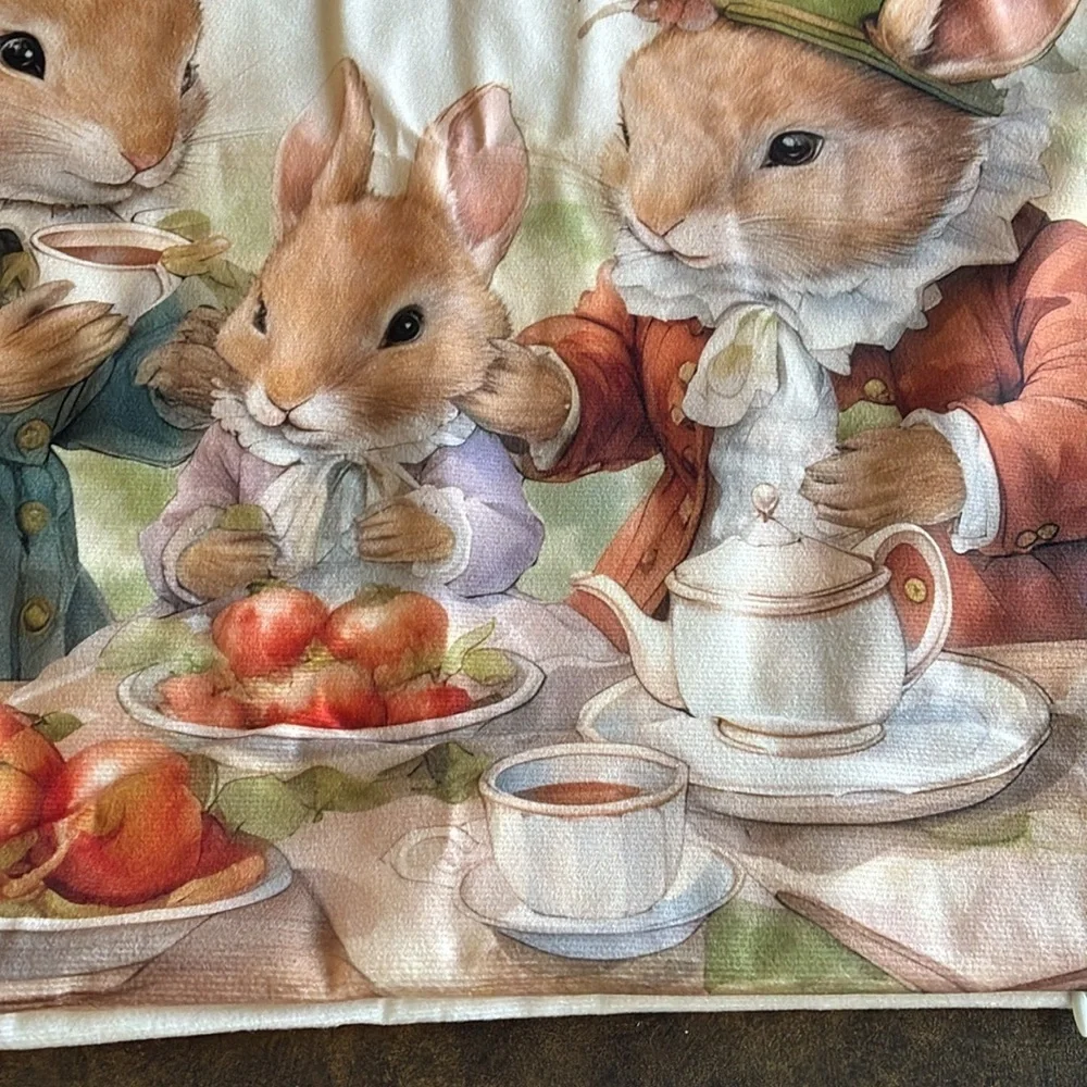 NWT Beatrix Potter Peter rabbit inspired tea time throw pillow cover nursery OS